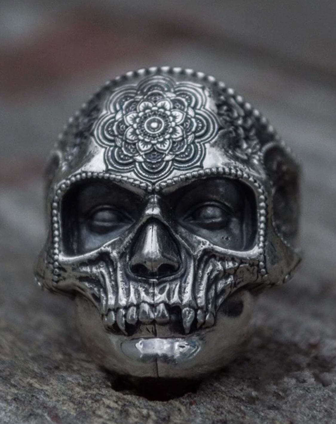 Unique Solid Stainless Steel Heavy Sugar Skull Ring Mens Mandala Flower Santa Muerte size 13