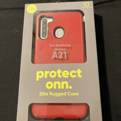 onn. Slim Rugged Phone Case for Samsung Galaxy A21, Red