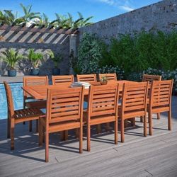 BRAND NEW 11 Piece Rectangular Extendable Dining Set | 100% FSC Certified Solid Wood | Ideal Furniture Set for Outdoor