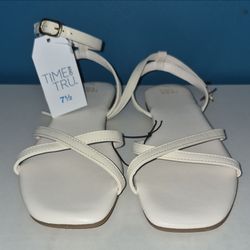 Time and Tru White Strappy Flat Sandals Size 7.5