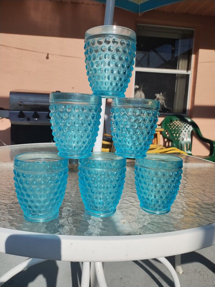 Old Fashioned Aqua Blue Hobnob 6-pc Drinking Glass Set
