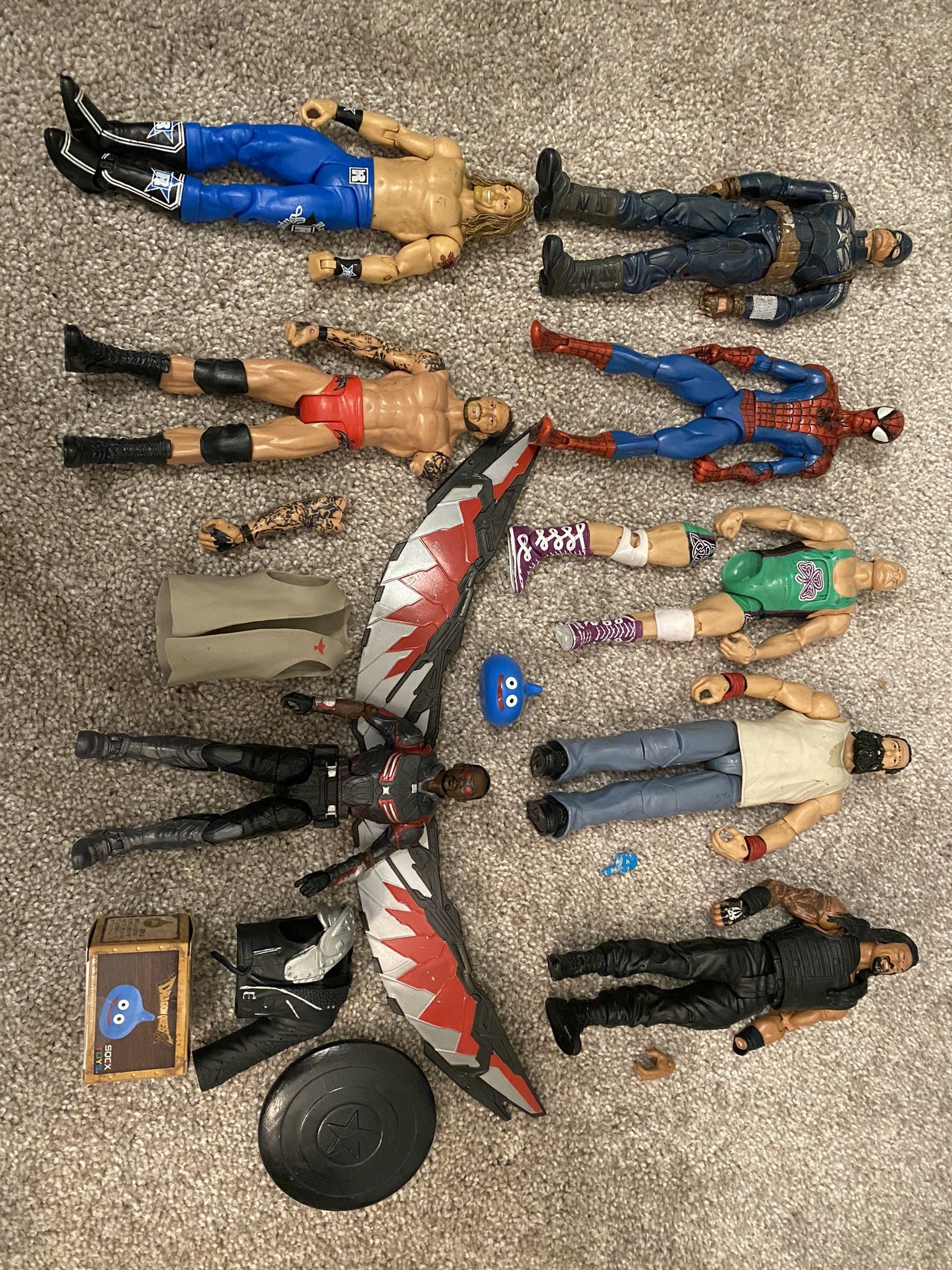 MARVEL WWE DRAGON QUEST ACTION FIGURE LOT SPIDERMAN CAPTAIN AMERICA RANDY ORTON