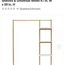 Clothing Wardrobe / Gold Metal Clothes Rack Home Storage Garment Stand with 4-Tier Shelves & Universal wheel 47 in. W x 59 in. H