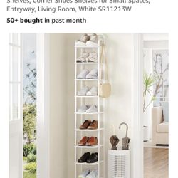 Hzuaneri 10 Tiers Vertical Shoe Rack, Narrow Shoe Tower, Tall Shoes Shelf with 2 Hooks, Adjustable Shelves, Corner Shoes Shelves for Small Spaces, 