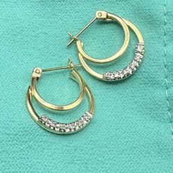14k yellow gold diamond hoop earrings