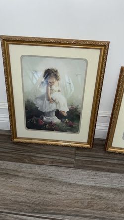 Framed Girl with Flowers Art Print