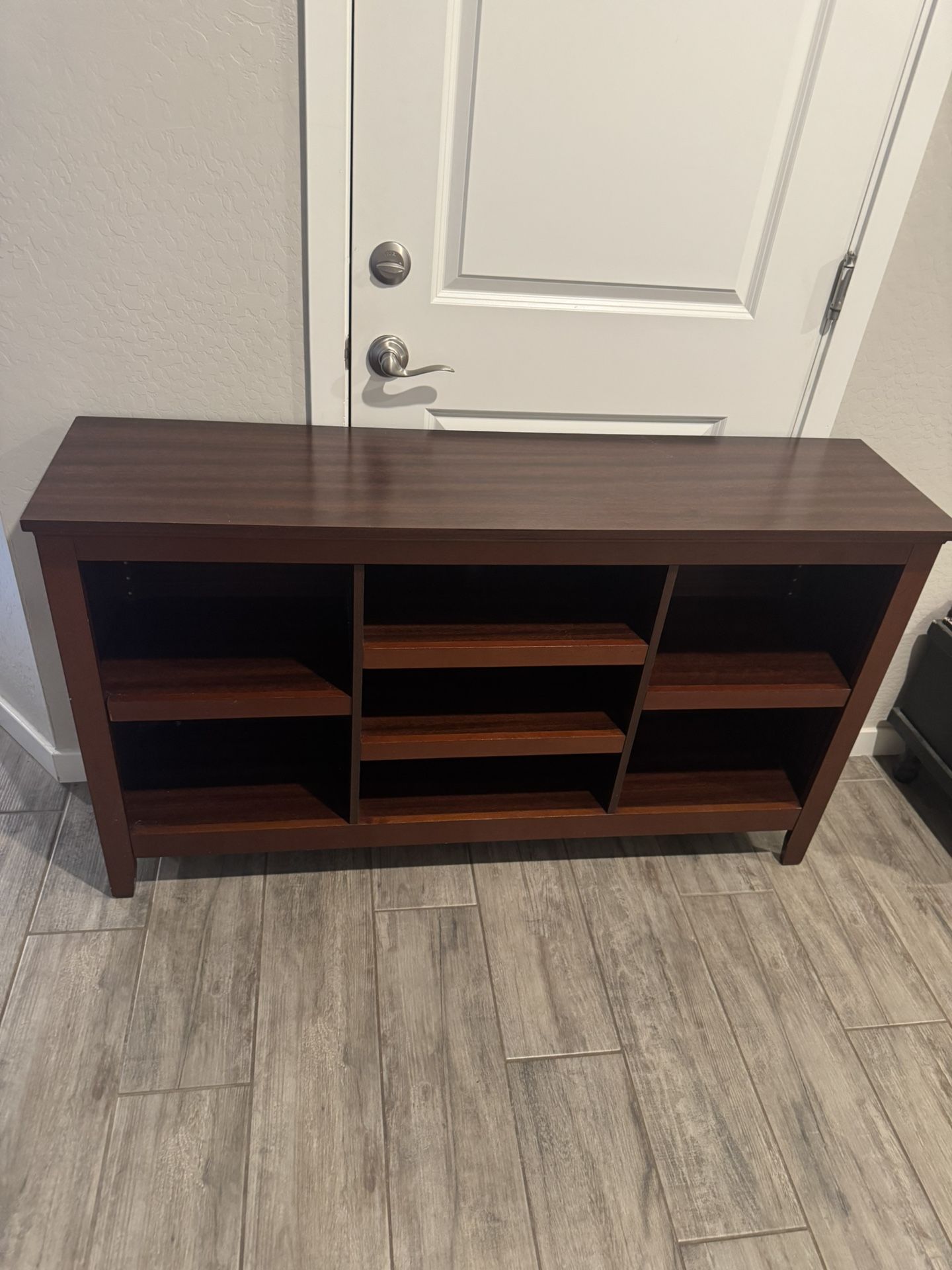 media console with shelving