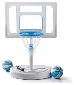 Stainless Steel Pool Basketball Hoop Poolside, Adjustable Swimming Pool Basketball Goal with 32 Inch Shatterproof Backboard, Poolside Water Basketball