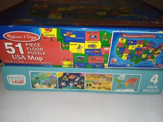 Melissa & Doug USA Map Floor Puzzle + Chuckle & Roar 4-Pack Puzzles