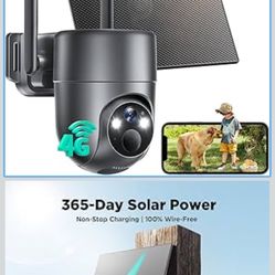 4G LTE Cellular Security Camera, No WiFi Security Camera Wireless Outdoor with SIM Card, Solar Powered, 2K Color Night Vision, 360° View, PIR Sensor, 