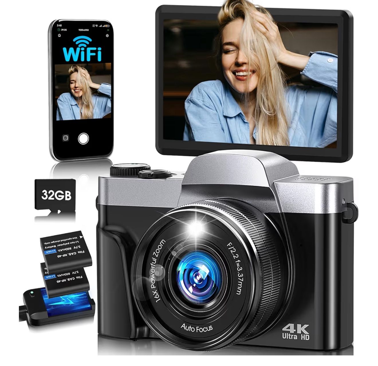 🔥 4K Digital Camera for Photography with WiFi，💰$50