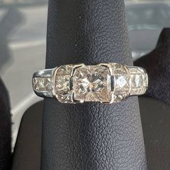 18k white gold 2.2CTW Natural diamond Princess cut engagement ring sz7