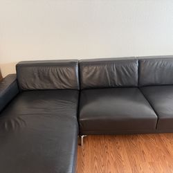 Modern Black Genuine Leather Couch