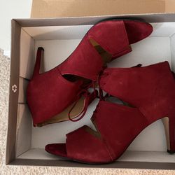 Franco Sarto Laced Red Velvet Heels