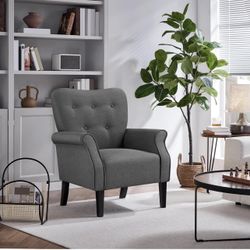 Modern Armchair, Mid Century Accent Chair with Sturdy Wood Legs and High Back for Small Space, Upholstered Fabric Sofa Club Chair for Living Room/Bedr