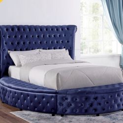 Cal King Blue Velvet Bed Frame Brand New In Box