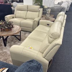 Real Leather New Power Sofa And Love Comes In Chocolate Or Cream Was 3000 Now 1999 furniture mattress appliance 0-99 down no credit needed no intrest 