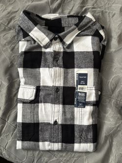 Men's Black White Long Sleeve Flannel