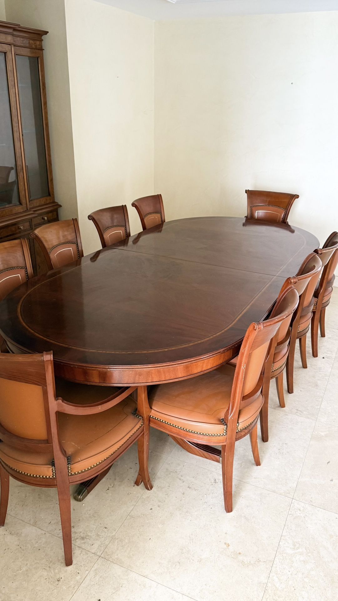 Luxury Mahogany Dining Set – Table + 10 Leather Chairs