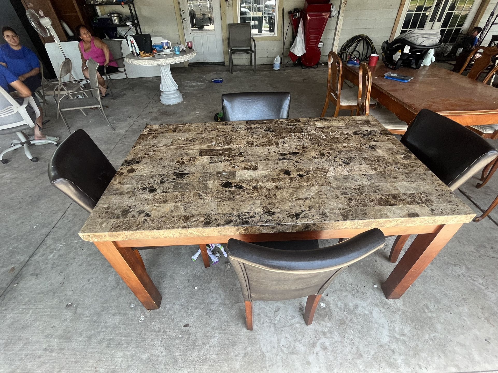 Marble Table And Wood For Sale