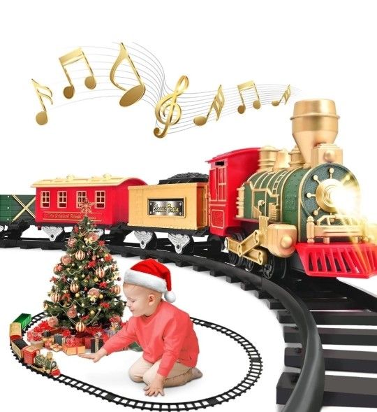 Train Set - Christmas Toys, Battery-Powered Locomotive Engine with... 