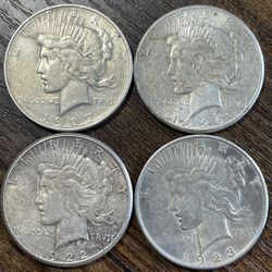 🚨BELOW MELT🚨(4) U.S. 90% SILVER Peace $1 Dollar Coins