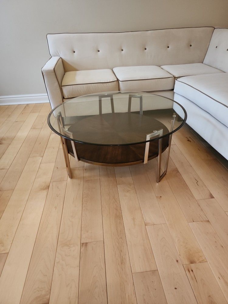 40 Inch Glass And Wood Coffee Table