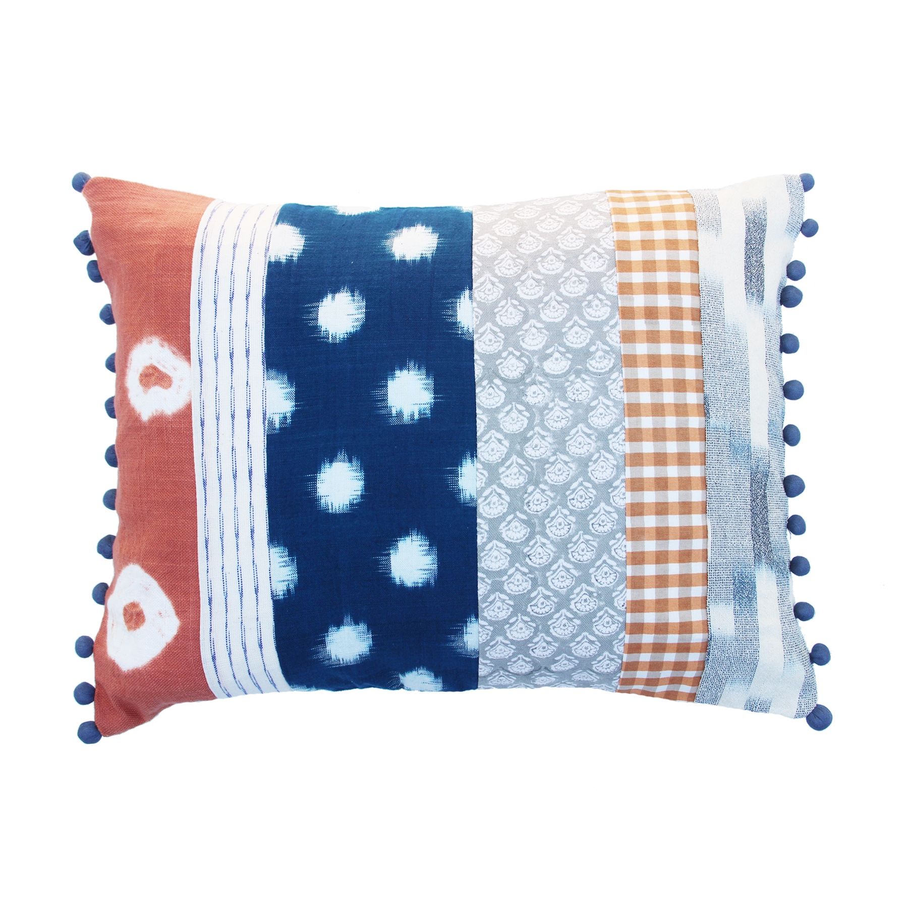 Patchwork red and blue 12” x 16” throw pillow