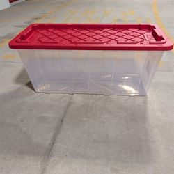 57 Gal Storage Tote Clear With Red Lid