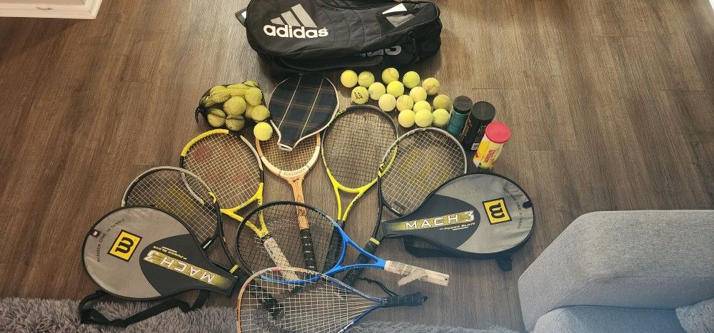 Tennis rackets, covers and balls 