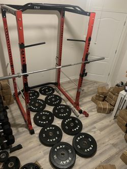 Home Gym Rack with 260 Rubber Plates, Olympic Barbell, Ez Barbell and Plastic Clips