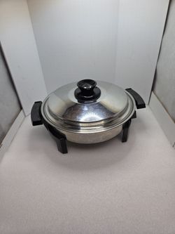 Vintage Liquid Core 11" Electric Skillet Stainless Steel w/Lid Camping Off Grid Fry Pan