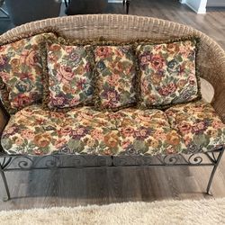 Pier One Imports Wicker/Iron Floral Loveseat