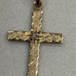 Vintage 14k Yellow Solid Gold Cross with Diamond Pendant Charm