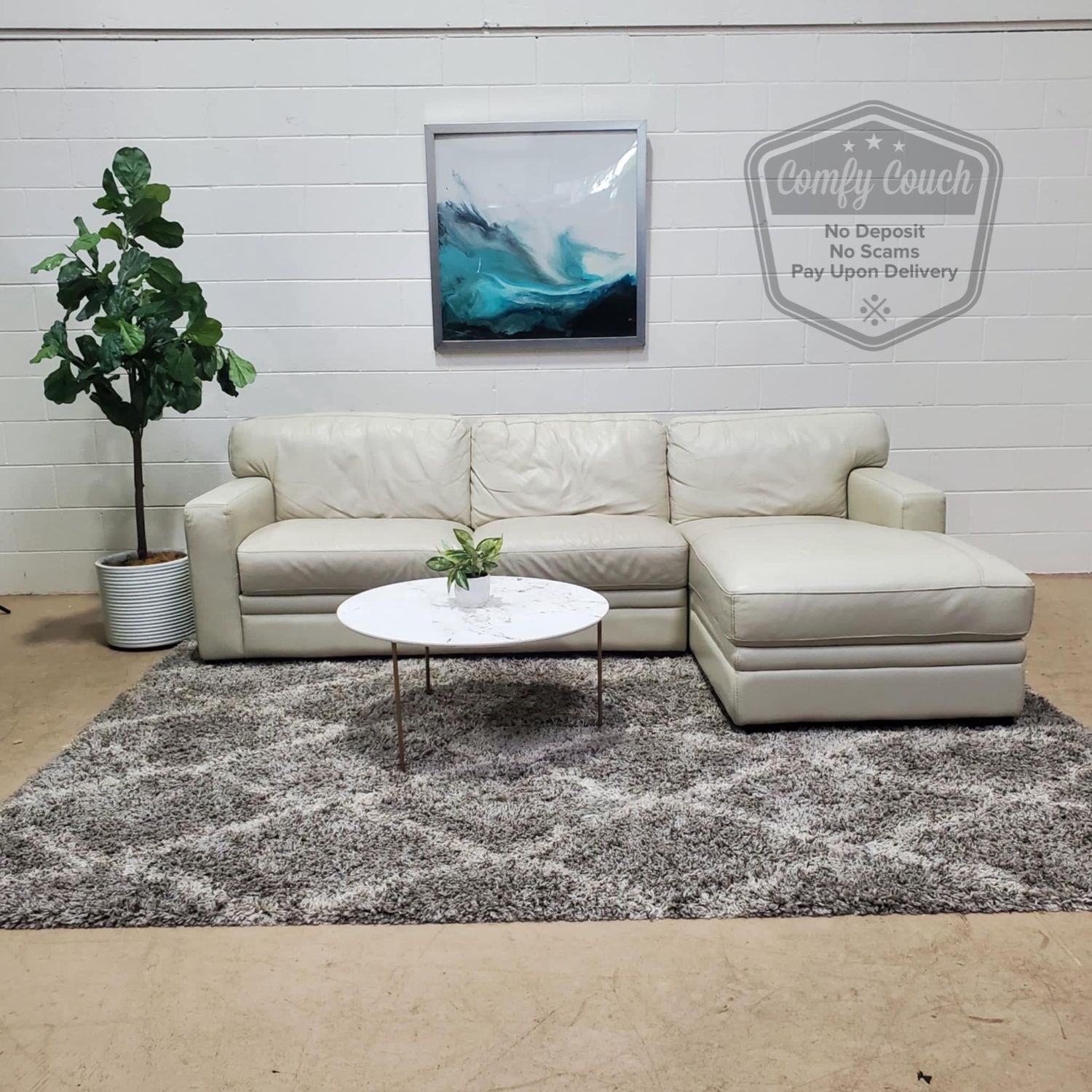 🛋️Genuine Leather Cream Sectional Sofa(Delivery Available!! )