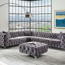 Modern Tufted Grey Sectional Couch $50 Down With Financing 