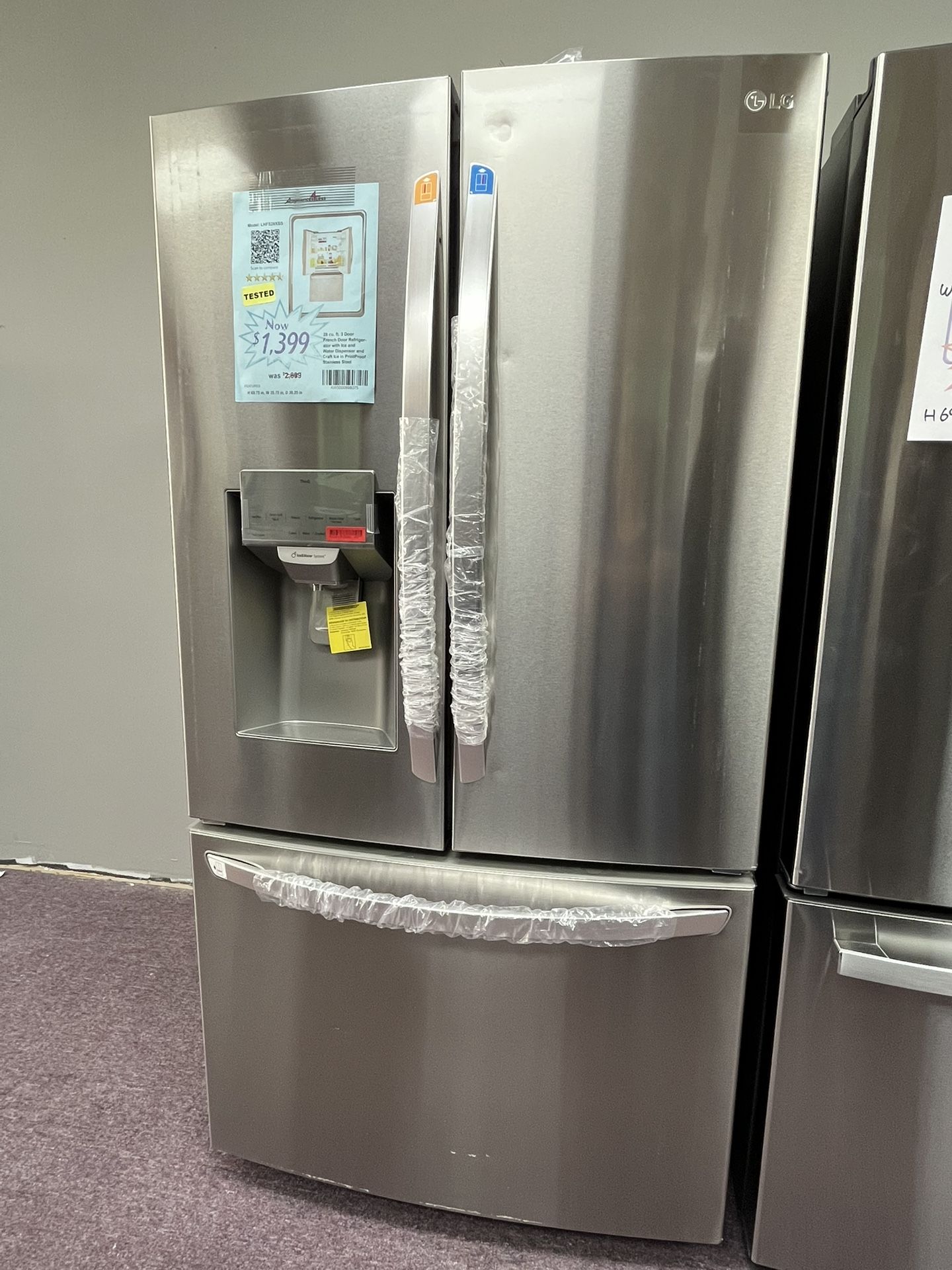 Refrigerator, 36’ Wide Fridge New Scratch Dents Stainless Steel 