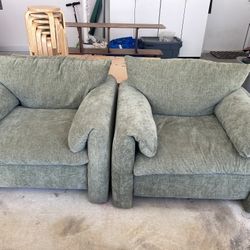 Set of 2 Deep Comfy Green Accent Chairs for Living Room