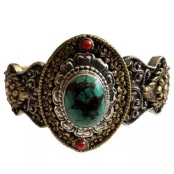 Stunning & Vintage Hand Carved Tibetan Auspicious Symbol Cuff Bracelet 73grams