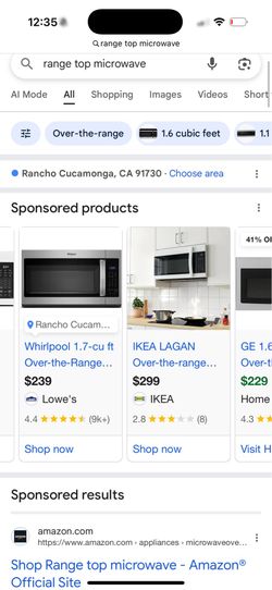 used over the range microwave