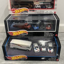 Hot Wheels PREMIUM SETS. Track Day, Carry On, Fleet Flier.  Real riders, diecast cars