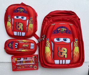 Anime Kids Lightning Car Backpack+Pencil Case+Lunch bag+pencil set