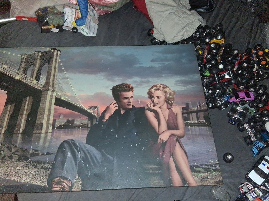 James Dean And Marilyn Monroe @ the Brooklyn Bridge Lighted Canvas Picture