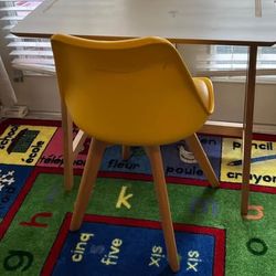 Yellow Molded Accent Chair with Wooden Legs