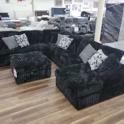 New XL Black Corduroy 4pc Sectional Sofa Couch *Ottoman Sold Separately* 
