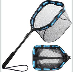 PLUSINNO Floating Fishing Net for Steelhead, Salmon, Fly, Kayak, Catfish, Bass, Trout Fishing, Rubber Coated Foldable Landing Net with Fixed or Telesc