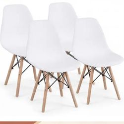 White Mid-Century Modern DSW Shell Side Chair Set of 4 for Kitchen, Dining, Living and Bedroom