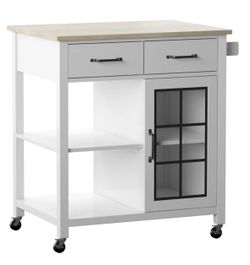 32" W Solid Wood Top Kitchen Cart with Locking Wheels