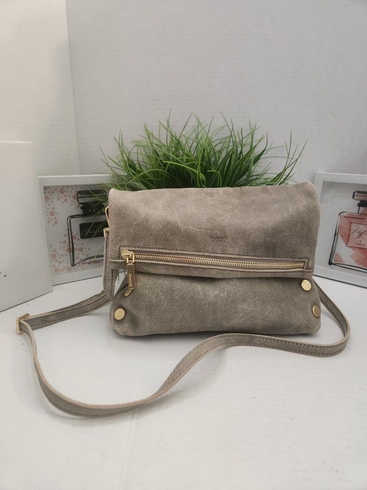 Hammitt Handbag VIP Medium Pewter Gold Tan Gray Leather Designer Bag 
