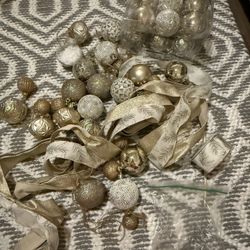 Christmas Gold Ornaments & Ribbon 